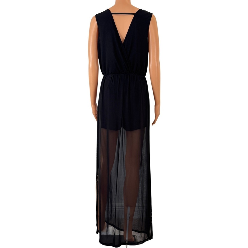 Bailey Blue Black Sheer Mesh Overlay Maxi Romper Dress V-Neck Size M 4GA9T0116 - Picture 3 of 14